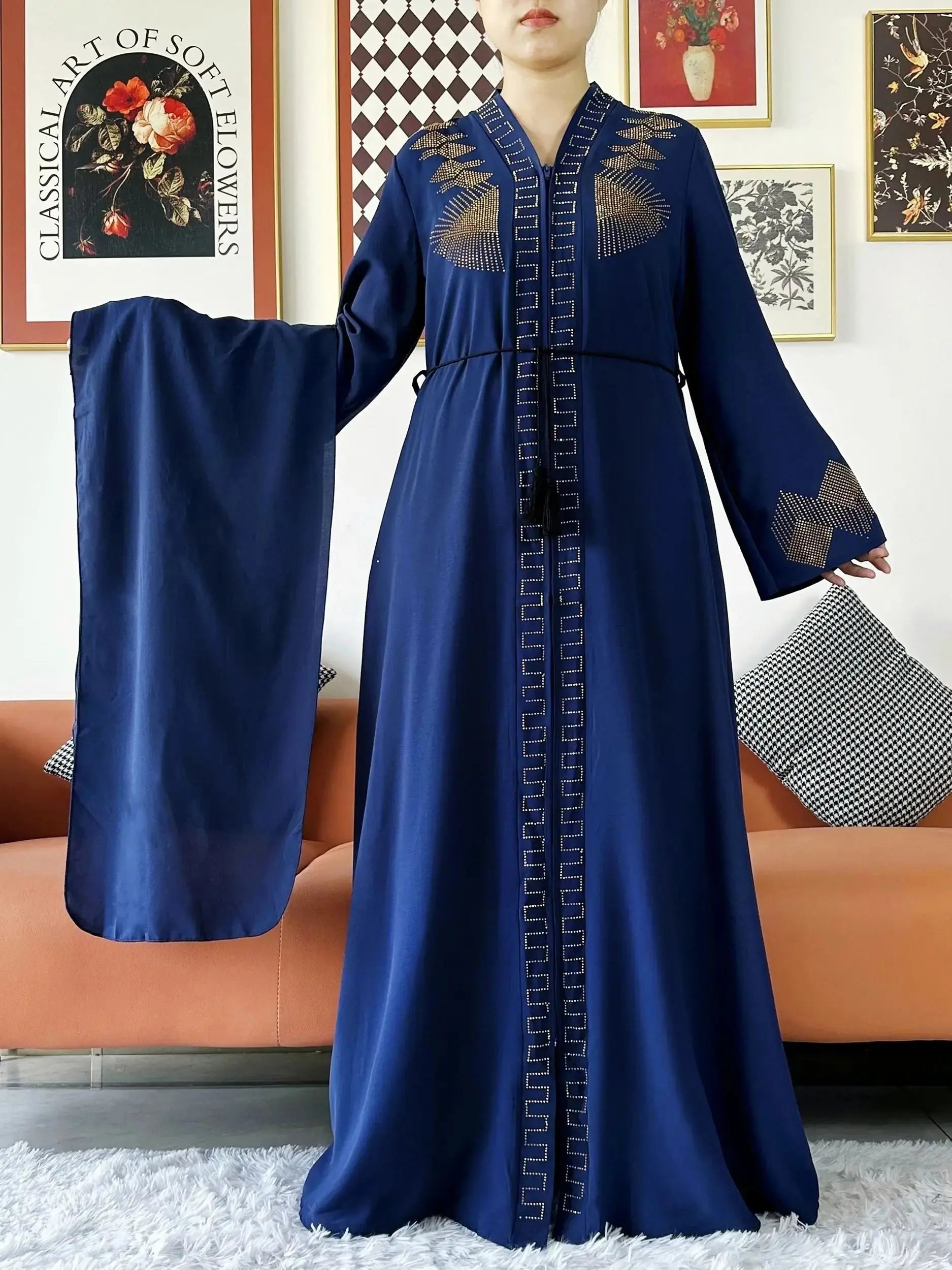 New Chiffon Open Abaya with Zipper - Elegant Islamic Dress - SPINGHAR