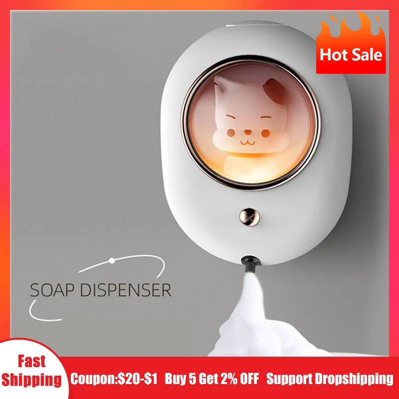 New Soap Dispenser Cute Pet Automatic Hand Washing Machine With The Lamp Wall-Mounted Induction Foam Soap Dispenser For Home SPINGHAR