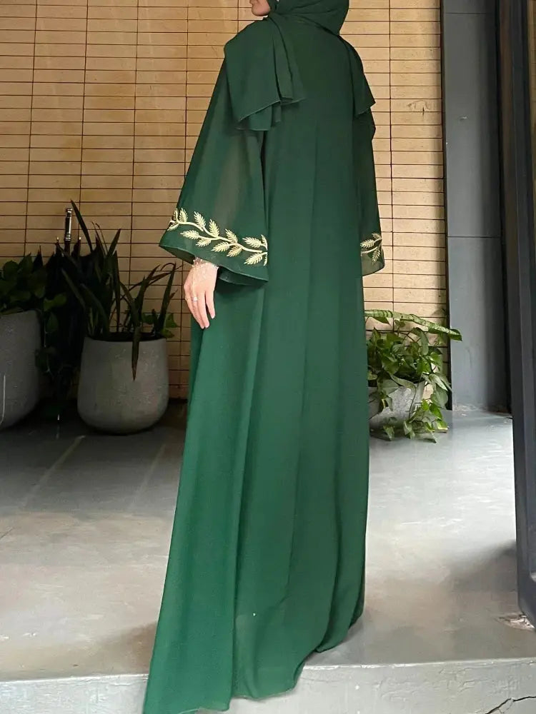 Gorgeous Embroidered Eid Abaya Set for Women - Dubai Style with Scarf - SPINGHAR