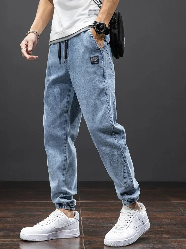 Spring Summer Black and Blue Cargo Jeans for Men | Streetwear Baggy Harem Jogger Pants | Plus Size 6XL, 7XL, 8XL - SPINGHAR