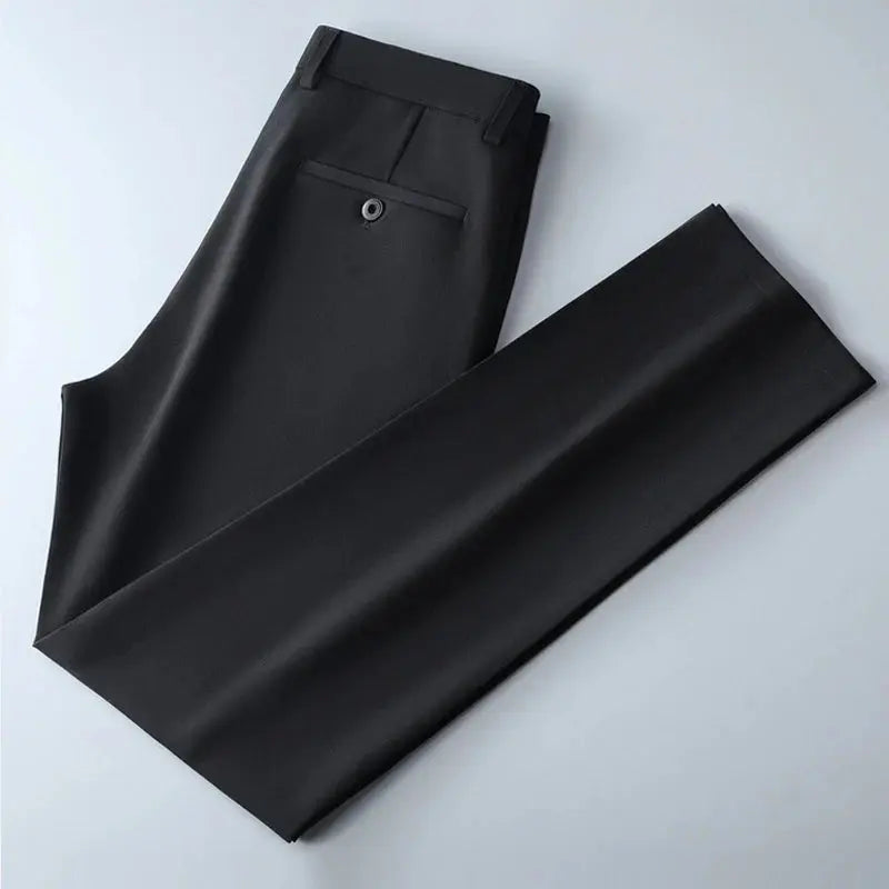 Men's Smart Casual Pants | Elastic Quick-Drying Sports Pants | Spring and Autumn Straight Leg Office Black Work Trousers - SPINGHAR