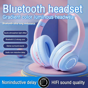 2023 Gradient Color Bluetooth Headphone Wireless Music Headset LED Light With Mic Gamer Earphone Kids Lovely Christmas Gifts - SPINGHAR