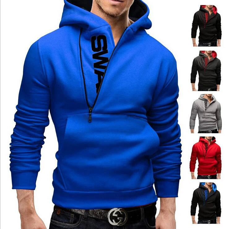 Mans Spring and Autumn Hoodies Letter Fleece Hooded Sweatshirt Patchwork Color Warm Plus Velvet Zipper Hoodies 6XL SPINGHAR