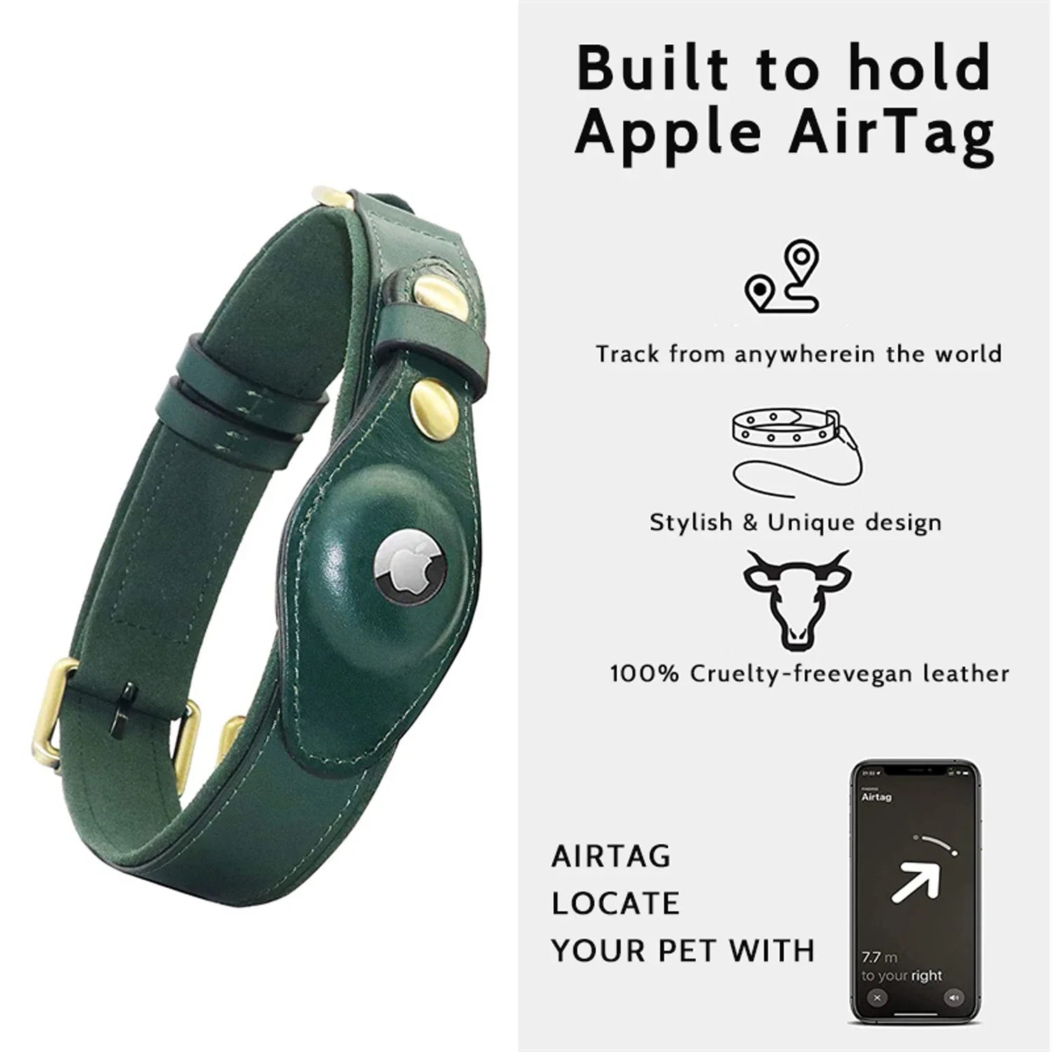 Genuine Leather Airtag Dog Collar Heavy Duty Dog Collar with For Airtag Holder Case Pet GPS Location Tracker AirTag Accessories SPINGHAR