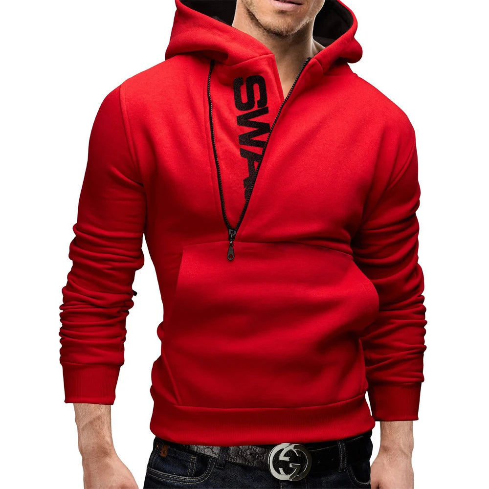 Mans Spring and Autumn Hoodies Letter Fleece Hooded Sweatshirt Patchwork Color Warm Plus Velvet Zipper Hoodies 6XL SPINGHAR