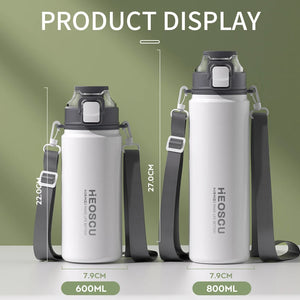 316 Stainless Steel Thermos Bottle Outdoor Portable Leak-proof Water Bottles with Straw Lid Sport Vacuum Flask Bottle 600/800ML SPINGHAR