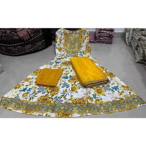 Yellow Haldi Wedding Partywear Indian Women Long Anarkali Salwar Kurti Dress Set - SPINGHAR