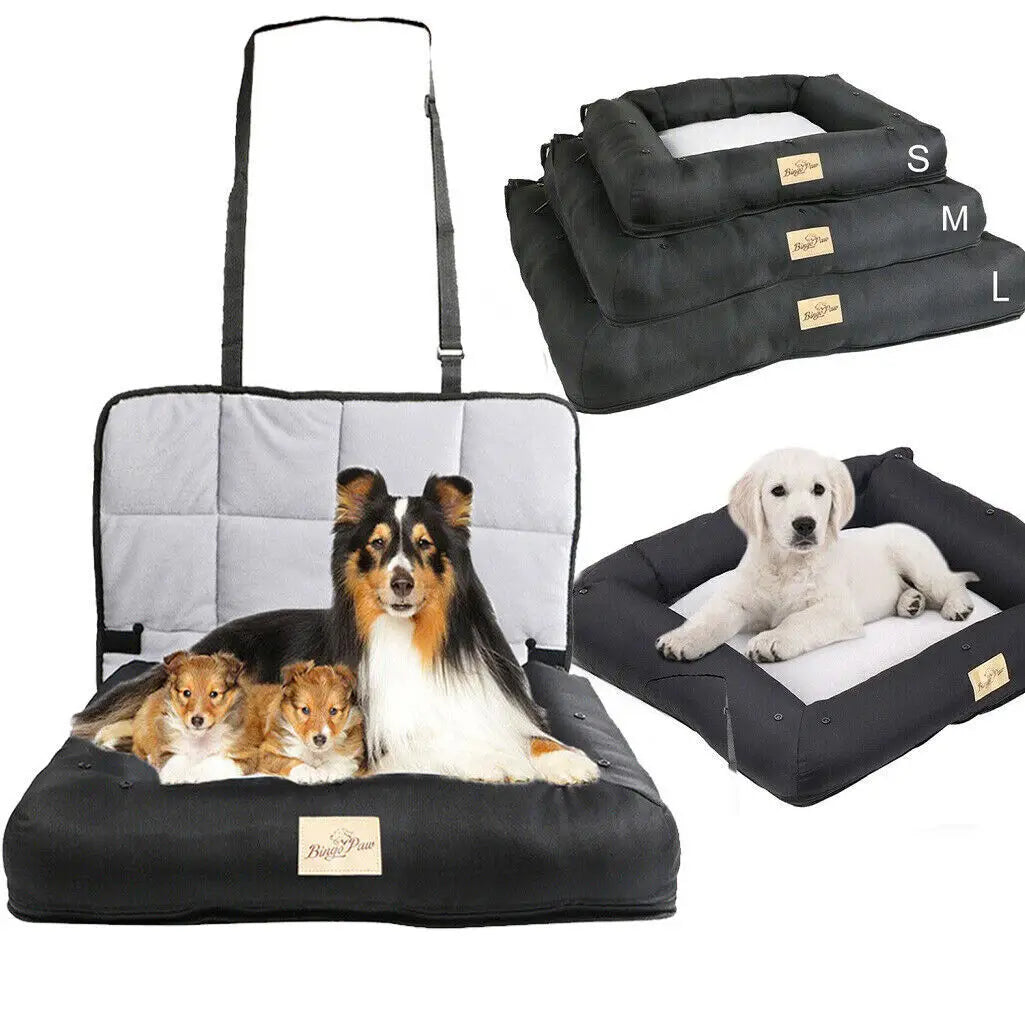 Car Seat Bed for Dog Waterproof Pet Cushion Bed Mat Dog Carrier with Removable Pad Cover and Safety Belt 3 Sizes SPINGHAR