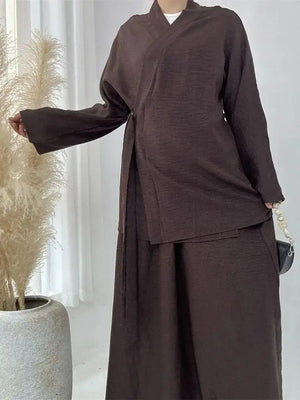 Plain 2-Piece Eid Abaya Set - Modest Tops & Skirt for Women - SPINGHAR