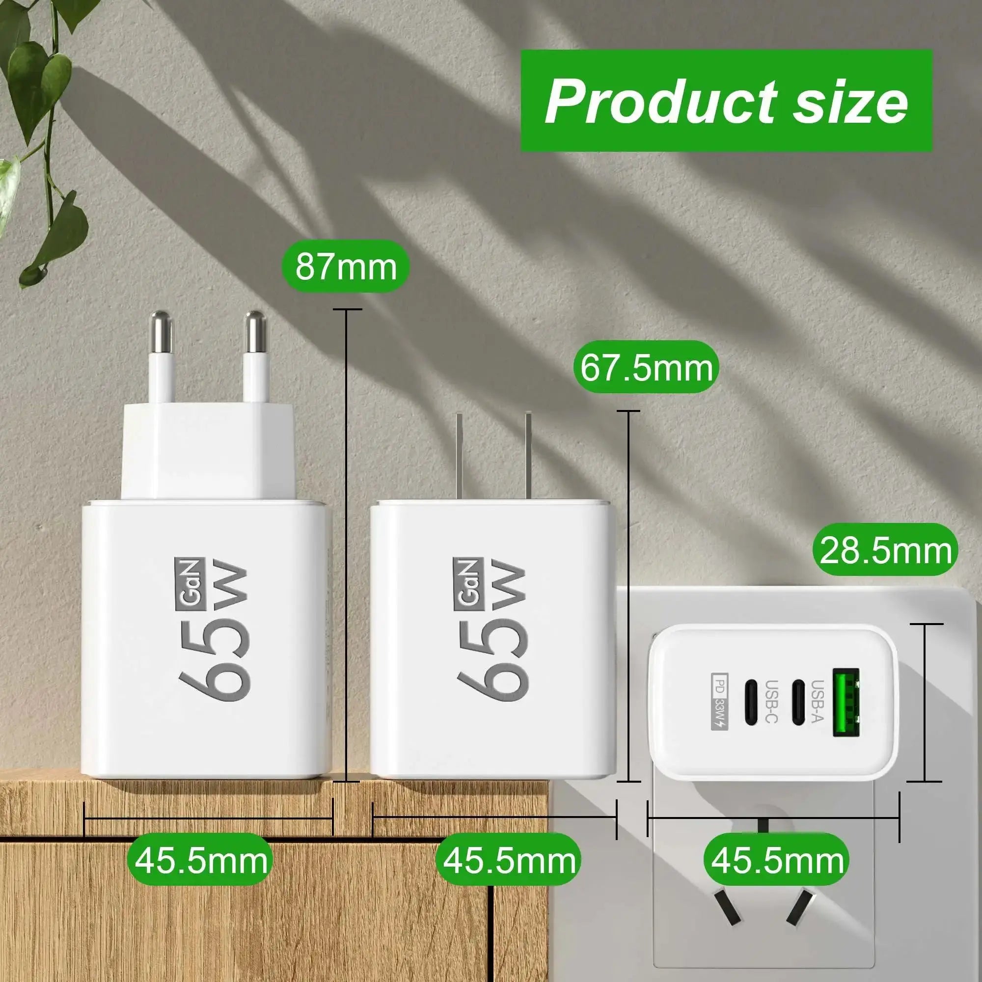 65W USB C Charger GaN Fast Charging Charger PD Quick Charge 3.0 Wall For Phone Adapter For iPhone 15 Xiaomi POCO Samsung Oneplus - SPINGHAR