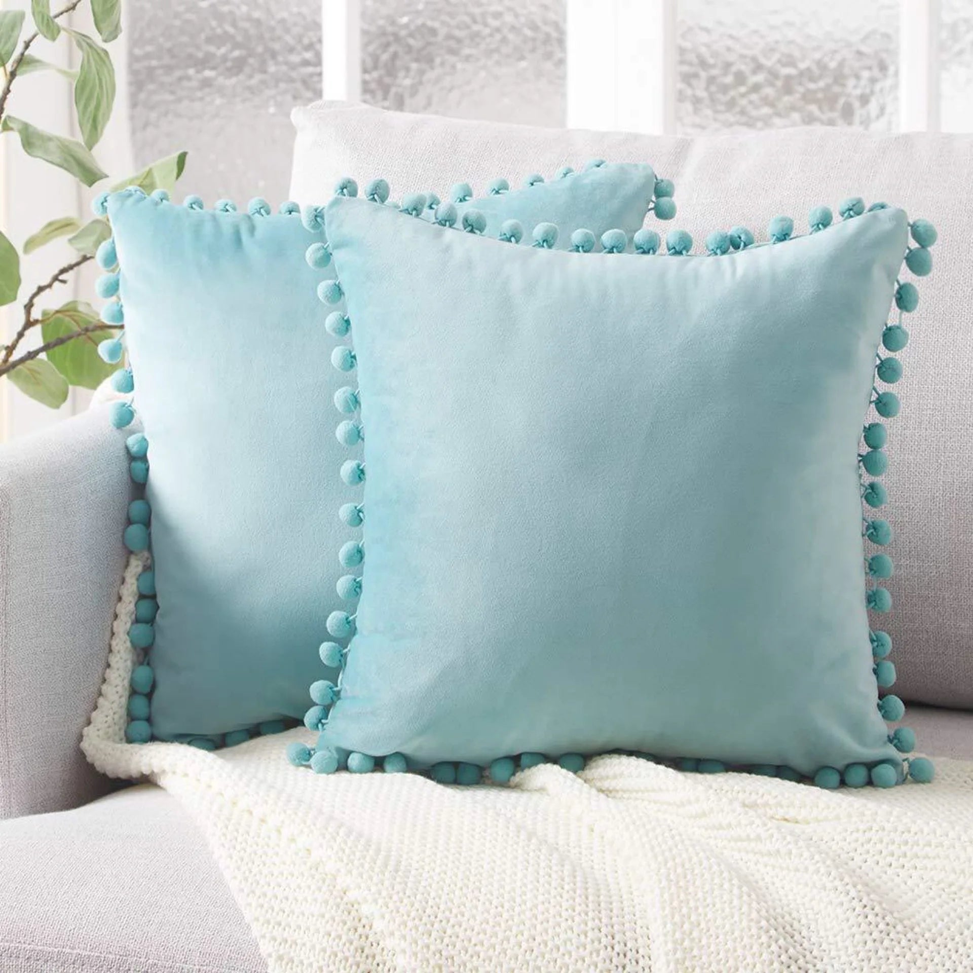 Soft Velvet Cushion Cover with Ball for Home Decor SPINGHAR