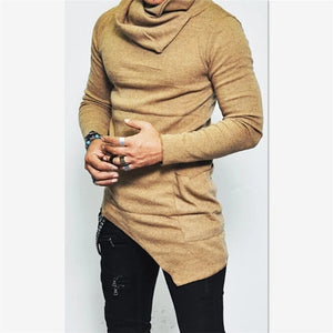 Plus Size 5XL Men's Hoodies Unbalance Hem Pocket Long Sleeve Sweatshirt For Men Clothing Autumn Turtleneck Sweatshirt Top Hoodie SPINGHAR