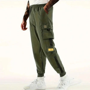 Loose Fit Multi Pocket Joggers For Spring Summer, Men's Street Style Waist Drawstring Casual Pants Cargo Pants For Fitness Outdo - SPINGHAR