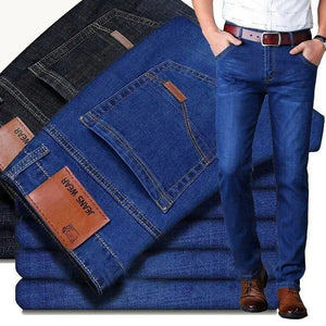 2024 Men's Fashion Business Jeans | Classic Style Casual Stretch Slim Denim Trousers in Black and Blue - SPINGHAR