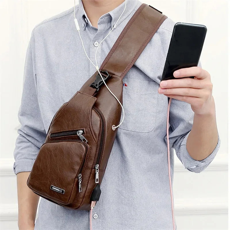 Men's Crossbody Bags Men's USB Chest Bag Designer Messenger Bag Leather Shoulder Bags Diagonal Package 2023 New Back Pack Travel SPINGHAR