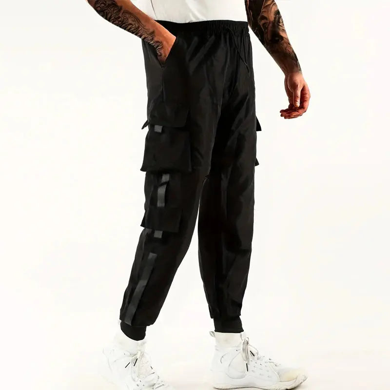 Loose Fit Multi Pocket Joggers For Spring Summer, Men's Street Style Waist Drawstring Casual Pants Cargo Pants For Fitness Outdo - SPINGHAR