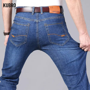 KUBRO Men's Jeans Summer Thin Pants Straight Blue Jean Baggy Casual Work Denim Pant High Elasticity Wide Leg Business Male - SPINGHAR