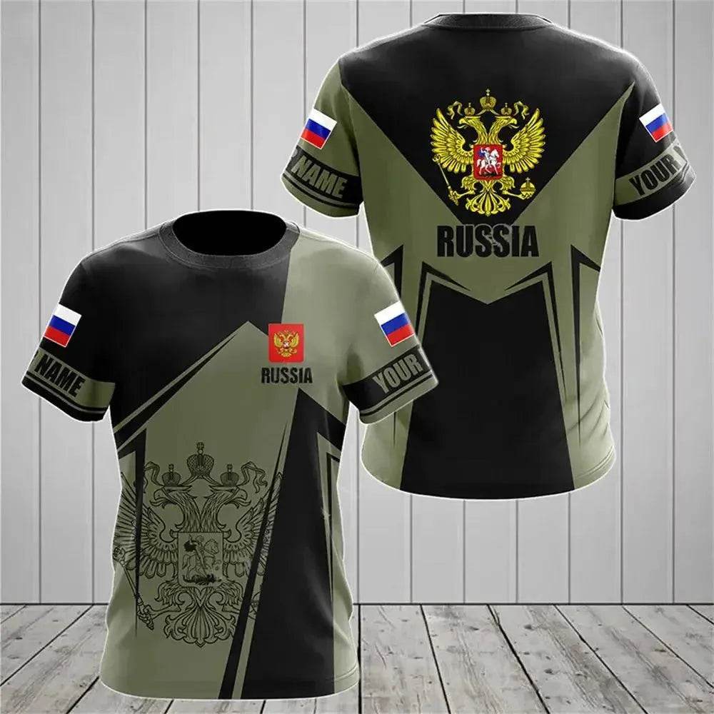 Men's Casual Loose Round Neck T-Shirts with Russian Flag - Oversized Streetwear - SPINGHAR