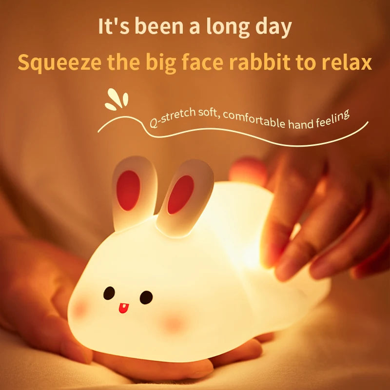 1pc Cute Rabbit-shaped USB Rechargeable Silicone Night Light for Bedroom - Eye Protection Sleep Bedside Lamp Desk Lighting SPINGHAR