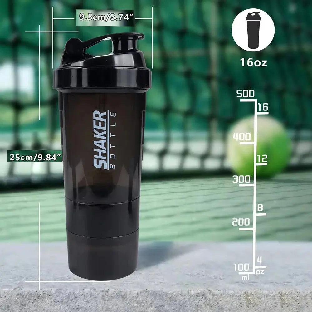 3 Layers Shaker Protein Bottle Powder Shake Cup Water Bottle Plastic Mixing Cup Body Building Exercise Bottle - SPINGHAR