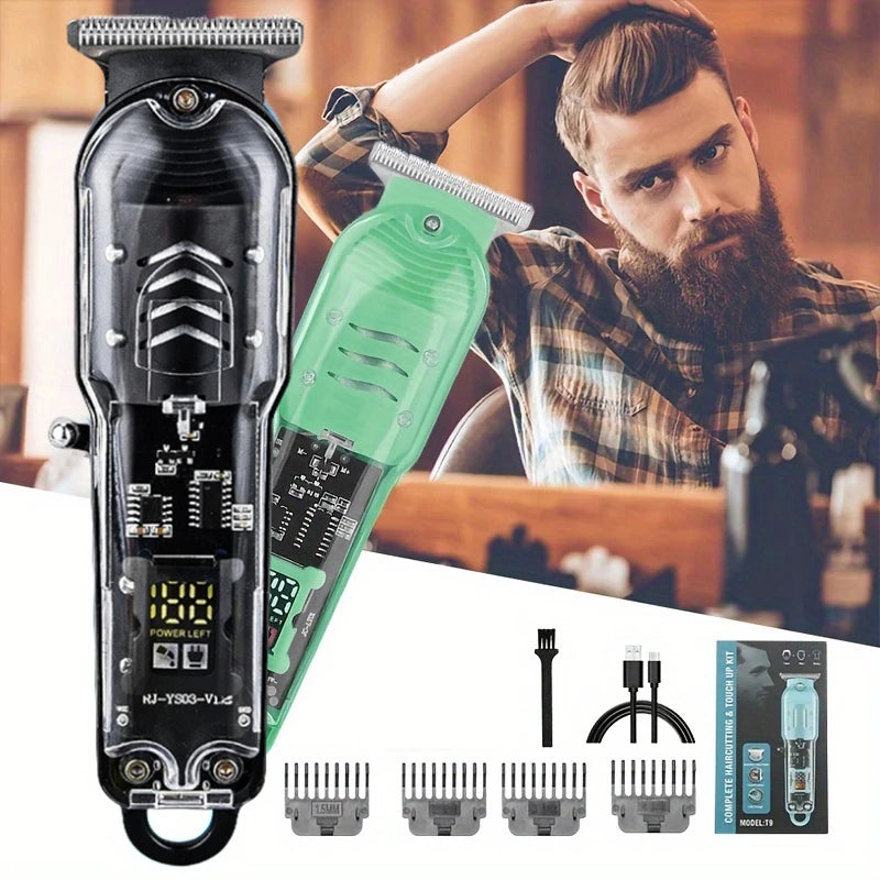 Transparent Body Electric Hair Clipper Professional Trimmer USB Rechargeable Hair Cutting Machine For Men Holiday Gift For Him SPINGHAR