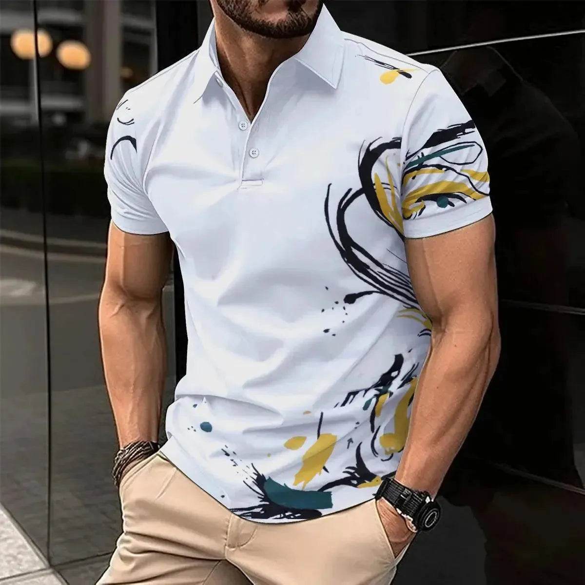 Summer Men's Short Sleeve Polo Shirt - Colorful Print Casual T-Shirt - SPINGHAR