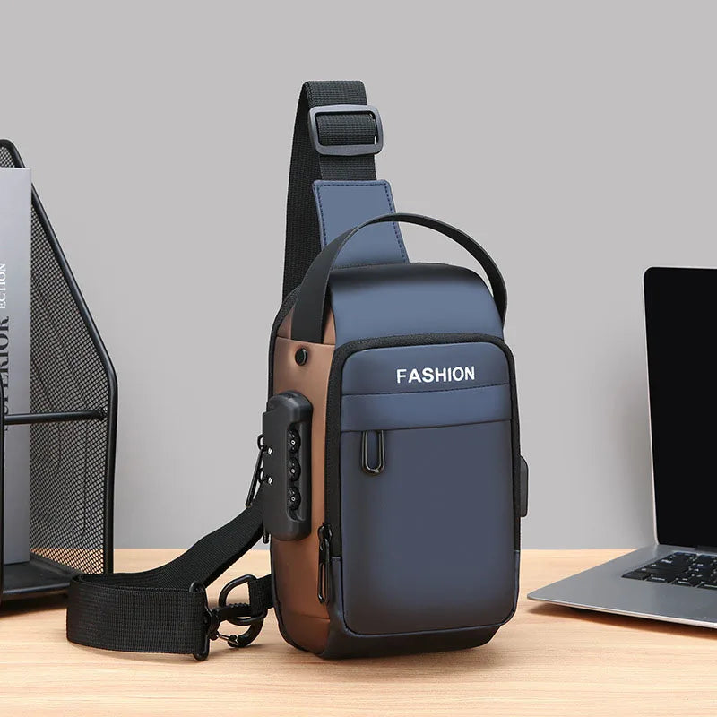 Men Anti Theft Chest Bag Shoulder Bags USB Charging Crossbody Package School Short Trip Messengers Bags Men's Oxford Sling Pack SPINGHAR