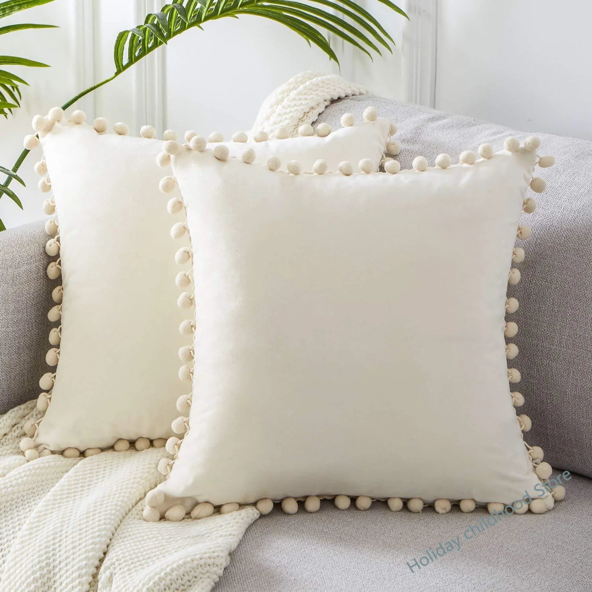 Soft Velvet Cushion Cover with Ball for Home Decor SPINGHAR