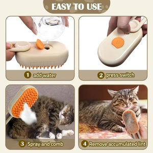 3 in 1 Cat Steam Brush One Touch Spray Pet Hair Removal Tool 360° Rotating Handle Silicone Multifunctional Massage Comb SPINGHAR