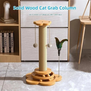 "Solid Wood Cat Turntable Toy with Sisal Scratching Board" SPINGHAR