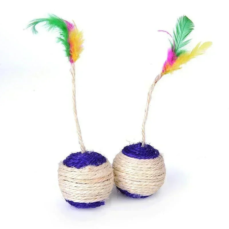 "Sisal Scratching Ball Toy for Cats – Interactive Play with Feathers" SPINGHAR