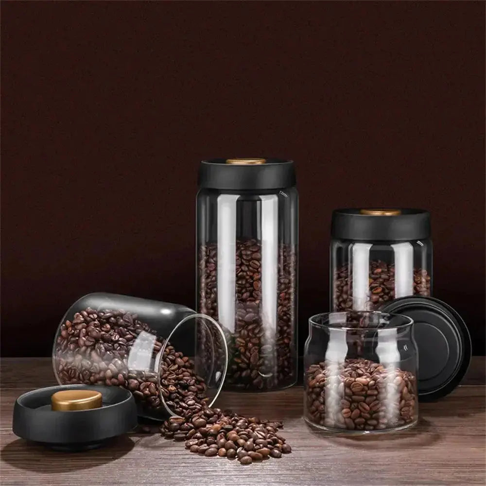 Coffee Beans Vacuum Sealed Tank Transparent Glass Food Storage Jars Household Moisture-proof Air Extraction Airtight Container - SPINGHAR