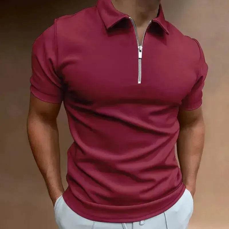 Summer Men's Solid Color Polo Shirt - Short Sleeve Zipper Casual Streetwear - SPINGHAR