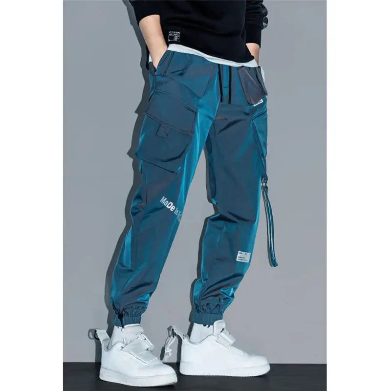 Thin Streetwear Casual Pants for Men | Harem Jogging Pants with Ribbons and Multi-Pockets - SPINGHAR