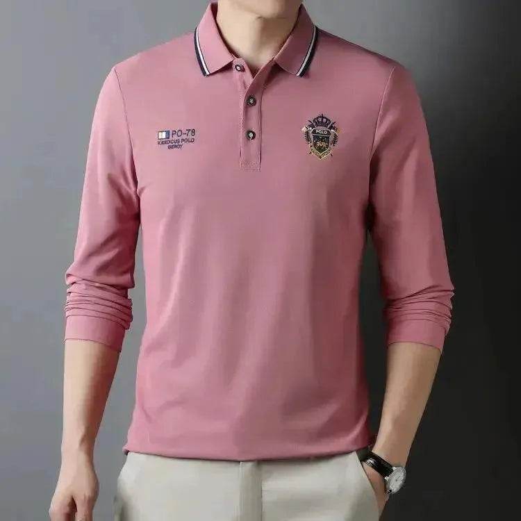 New Men's Long Sleeve Cotton Polo Shirt - Fashion Embroidered Casual Top - SPINGHAR