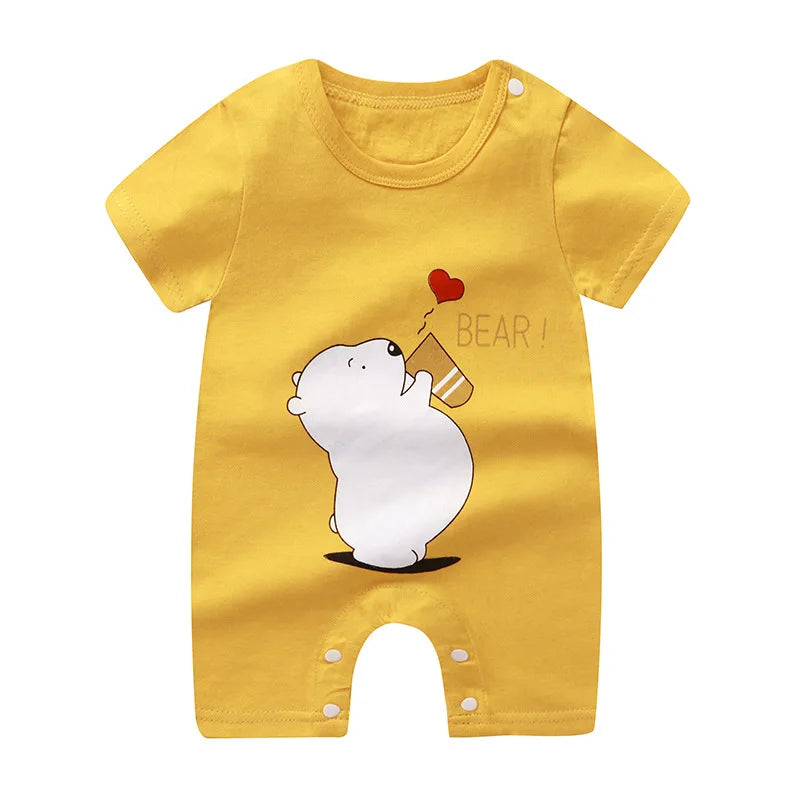 New Summer Baby Clothing Newborn Boys Girls Short-sleeved Cartoon Print Section Open File Climbing Clothing Baby Jumpsuit Romper SPINGHAR