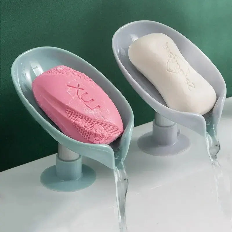 2pcs Drain Soap Holder Leaf Shape Soap Box Suction Cup Tray Drying Rack for Shower Sponge Container Kitchen Bathroom Accessories SPINGHAR