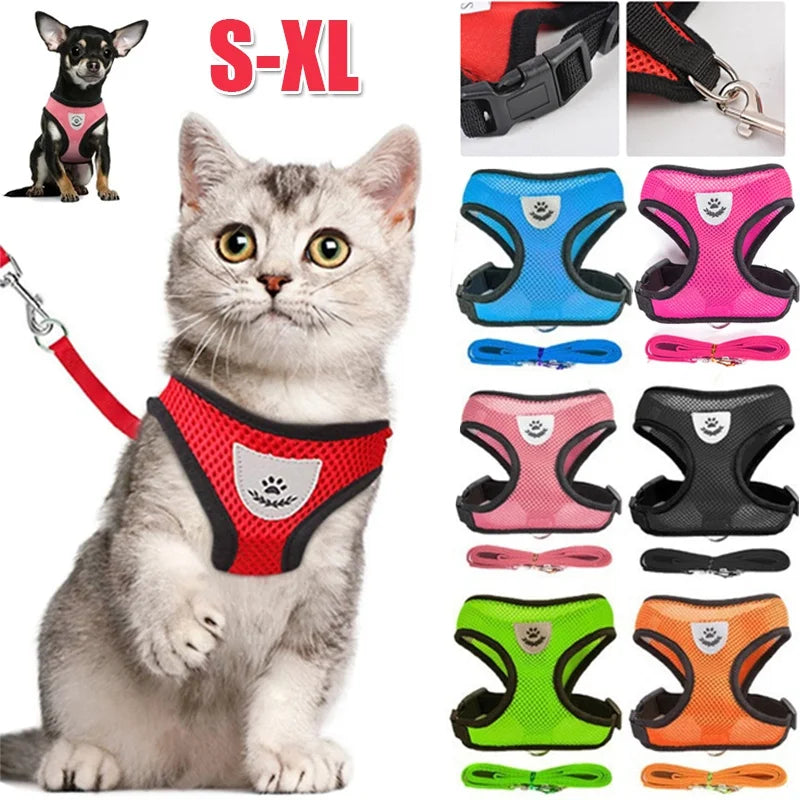 Cat Dog Harness with Lead Leash Adjustable Vest Polyester Mesh Breathable Harnesses Reflective sti for Small Dog Cat accessories SPINGHAR