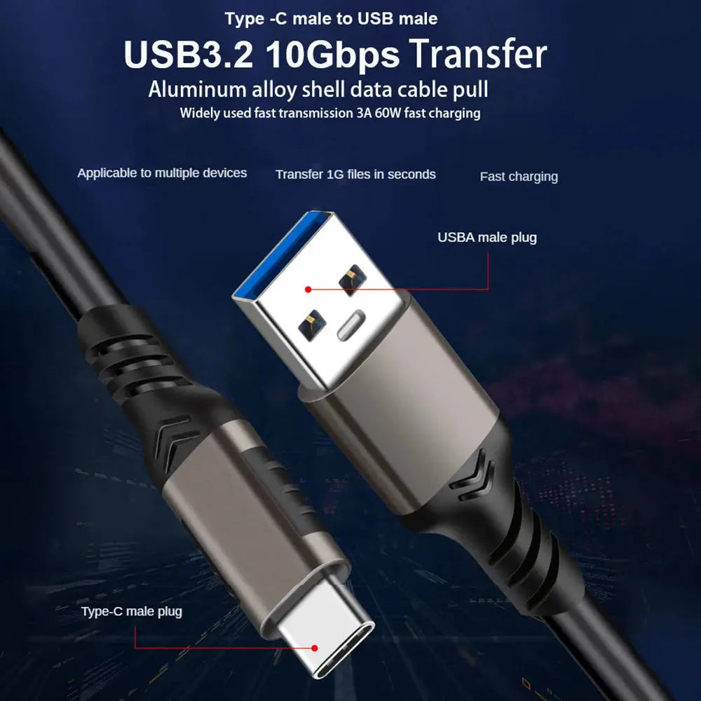 Hannord USB 3.2 A to Type-C Cable - 10Gbps Data Transfer & Quick Charge - SPINGHAR