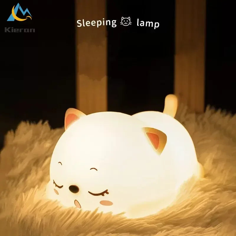 Lovely Cat USB Rechargeable Silicone LED Night Light Bedroom Bedside Floor Lamp with Remote for Kids Baby Gift Touch Sensor Lamp SPINGHAR