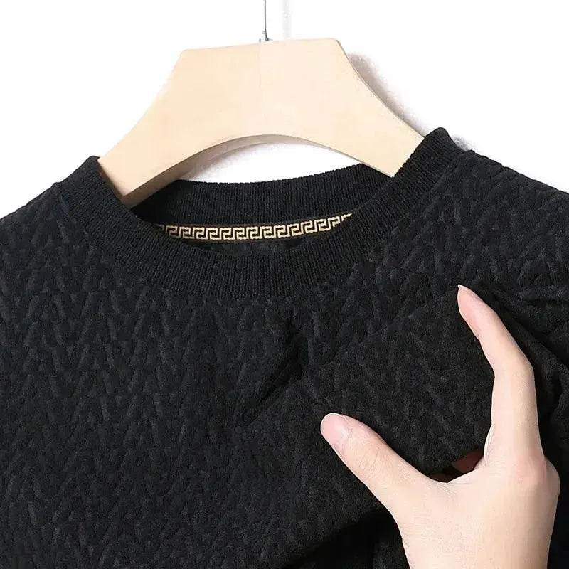 Men's New Casual Jacquard Long Sleeve Round Neck T-Shirt - SPINGHAR