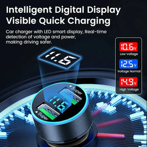 200W Car Charger Dual USB Ports Super Fast Charging with Digital Display Quick Charging Adapter For IPhone Samsung Xiaomi Huawei - SPINGHAR