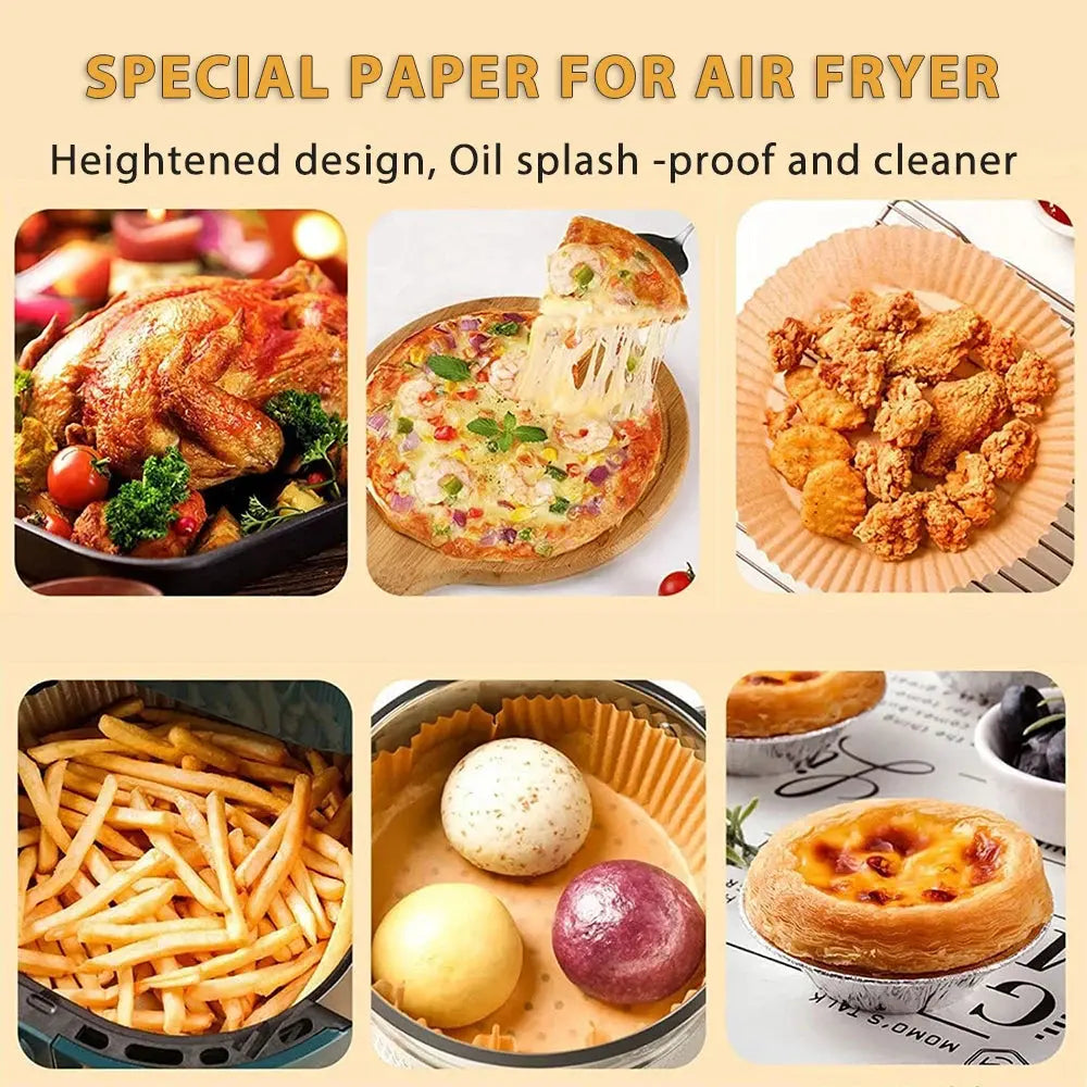 100/50Pcs Air Fryer Disposable Paper Nonstick Airfryer Baking Papers 16cm Round Air-Fryer Paper Liners Paper Kitchen Accessories - SPINGHAR