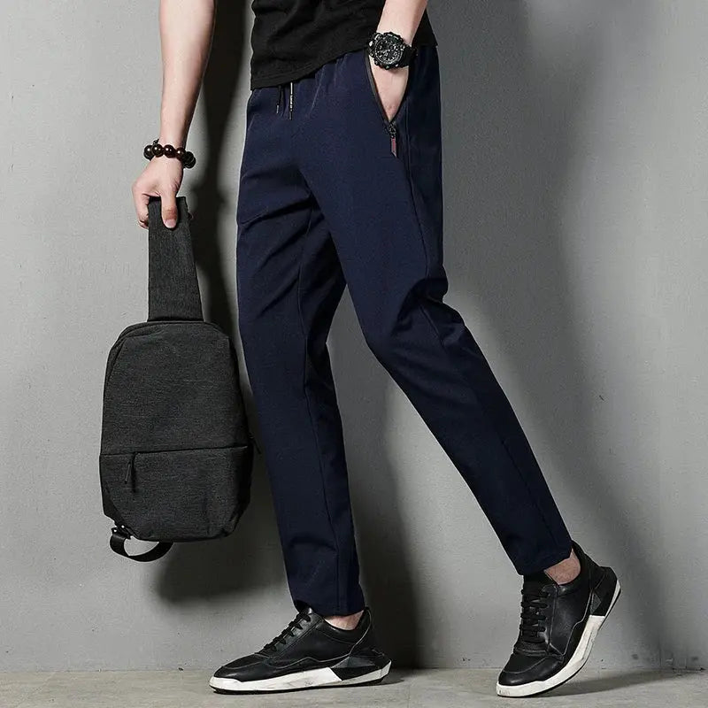 Summer men's casual pants slim fit thin Korean version ice silk pants Jinlun sports pants straight tube quick drying pants - SPINGHAR