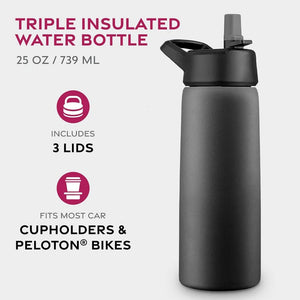 Triple Insulated Stainless Steel Water Bottle With Straw Lid Flip Top Lid Wide Mouth Cap 750 ML Keeps Hot and Cold Hiking Biking SPINGHAR