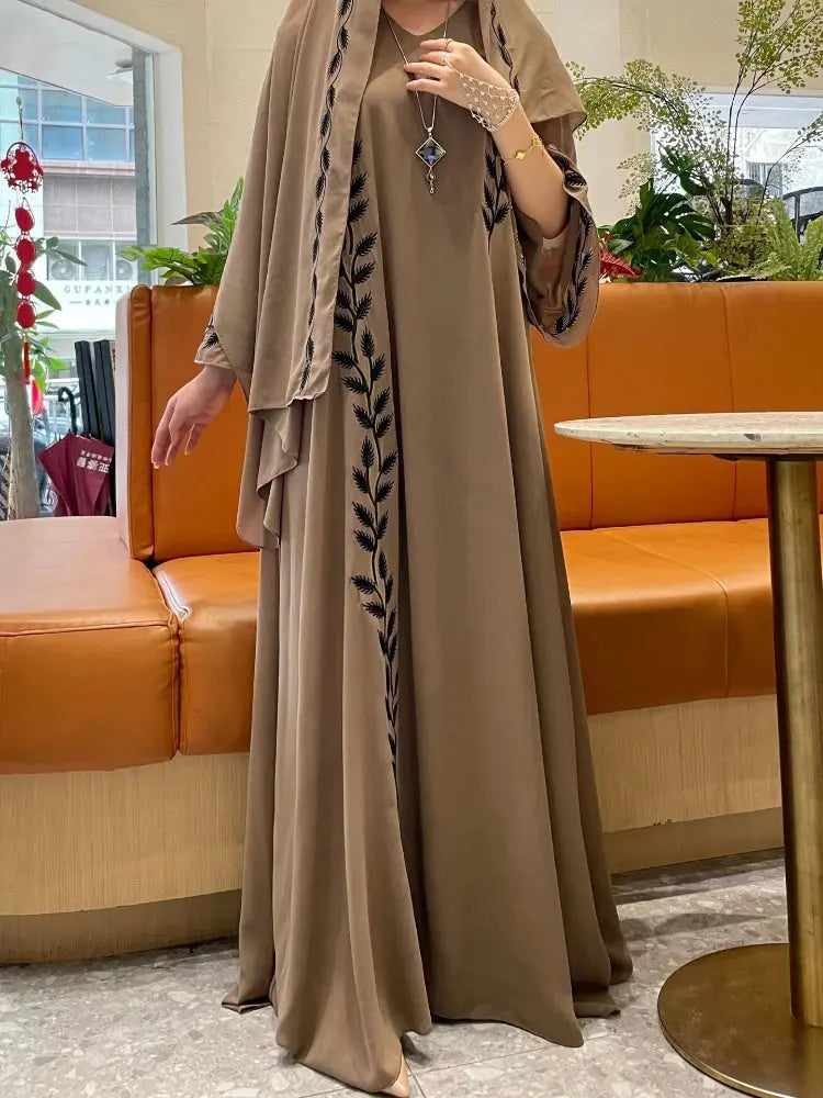 Gorgeous Embroidered Eid Abaya Set for Women - Dubai Style with Scarf - SPINGHAR