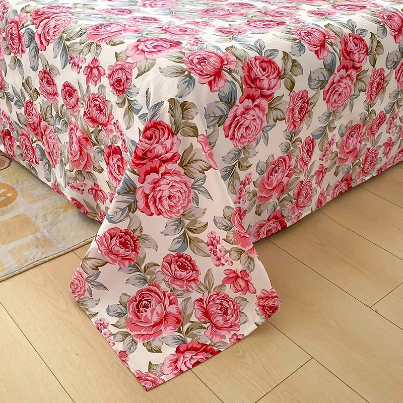 Red Flower Printed Flat Bed Sheets for Double Bed Single/Queen/King Reactive Printed Top Sheets for Beds sabanas cama 150x200 SPINGHAR