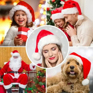 Plush Christmas Santa Hat Xmas Long Plush Holiday Red Hat for Adults and Kids Unisex 2024 New Year Festive Party Supplies SPINGHAR