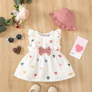 2PCS Dress Clothes Set Newborn Baby Girl Love Print Sleeveless Dress With Hat Summer Fashion Cute Wear for Infant Girl 0-9Months SPINGHAR