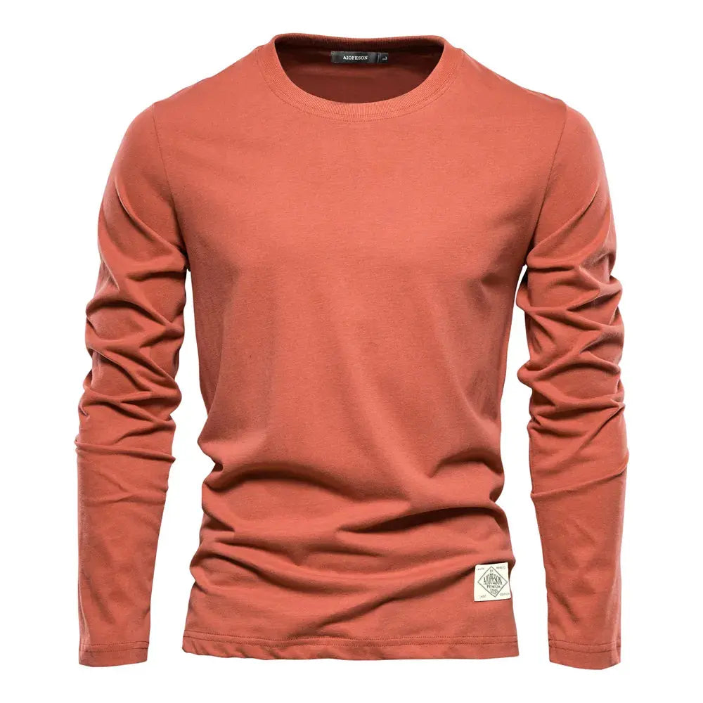 100% Cotton Long Sleeve T-Shirt for Men | Solid Spring Casual High-Quality Classic Tops - SPINGHAR